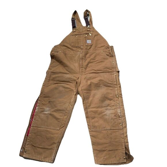Carhartt R41 BROWN Duck Zip to thigh Bib Overalls QUILT LINED R41-brn 50”x30” - Picture 1 of 12